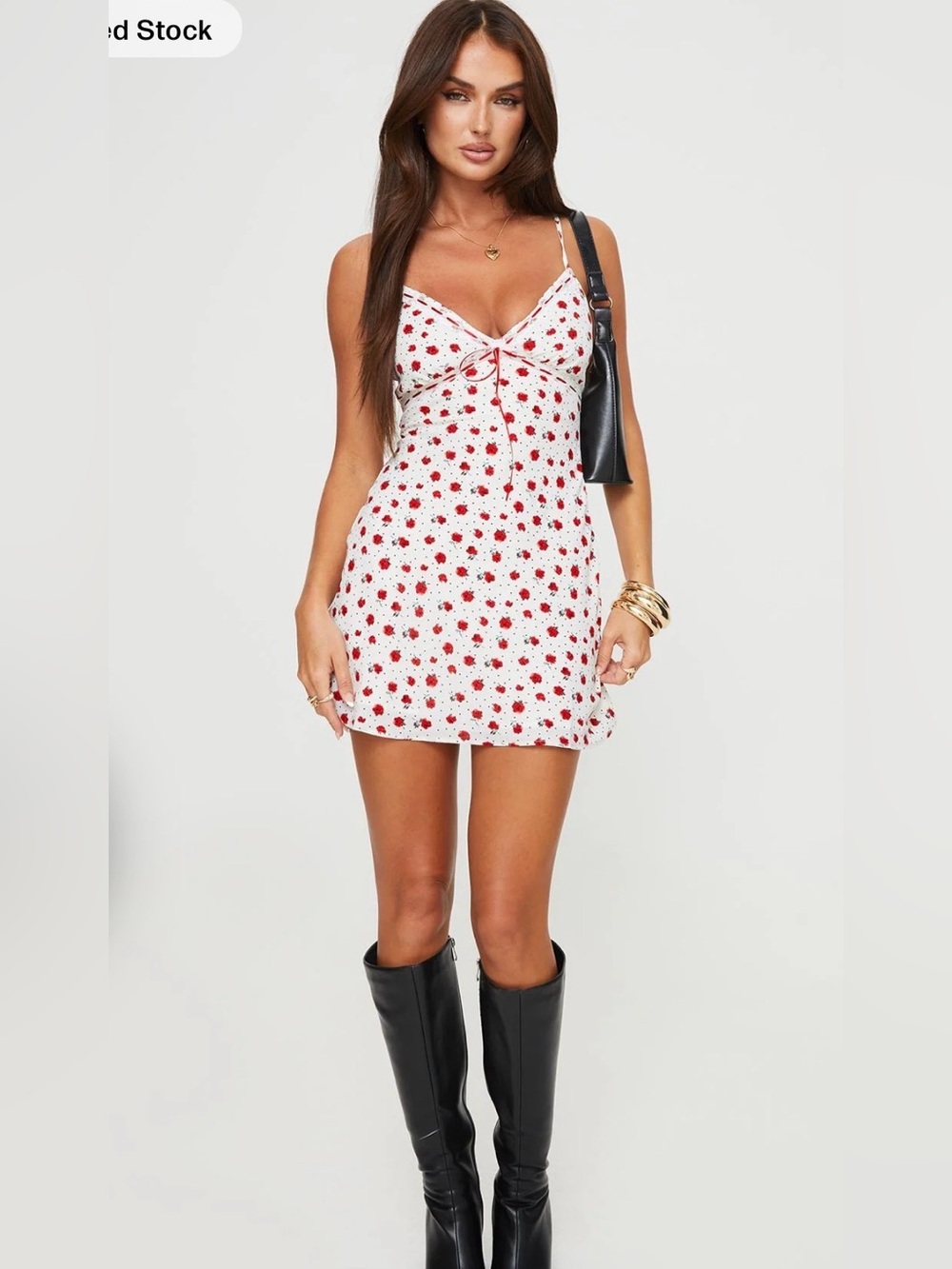 Princess Polly White Slip Dress with Red Rose Print